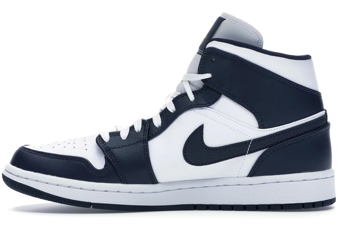 Air Jordan 1 Mid White Metallic Gold Obsidian