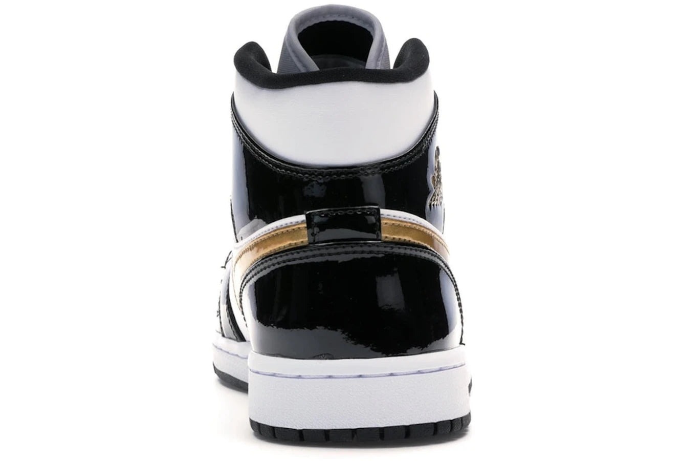 Air Jordan 1 Mid Patent Black White Gold