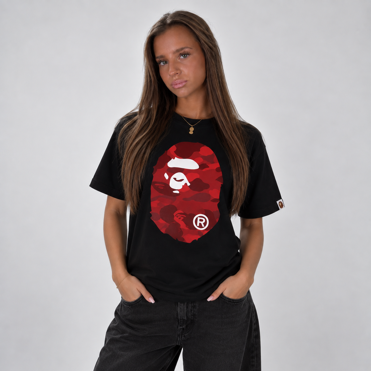 BAPE Color Camo Big Ape Head T-Shirt Black Red